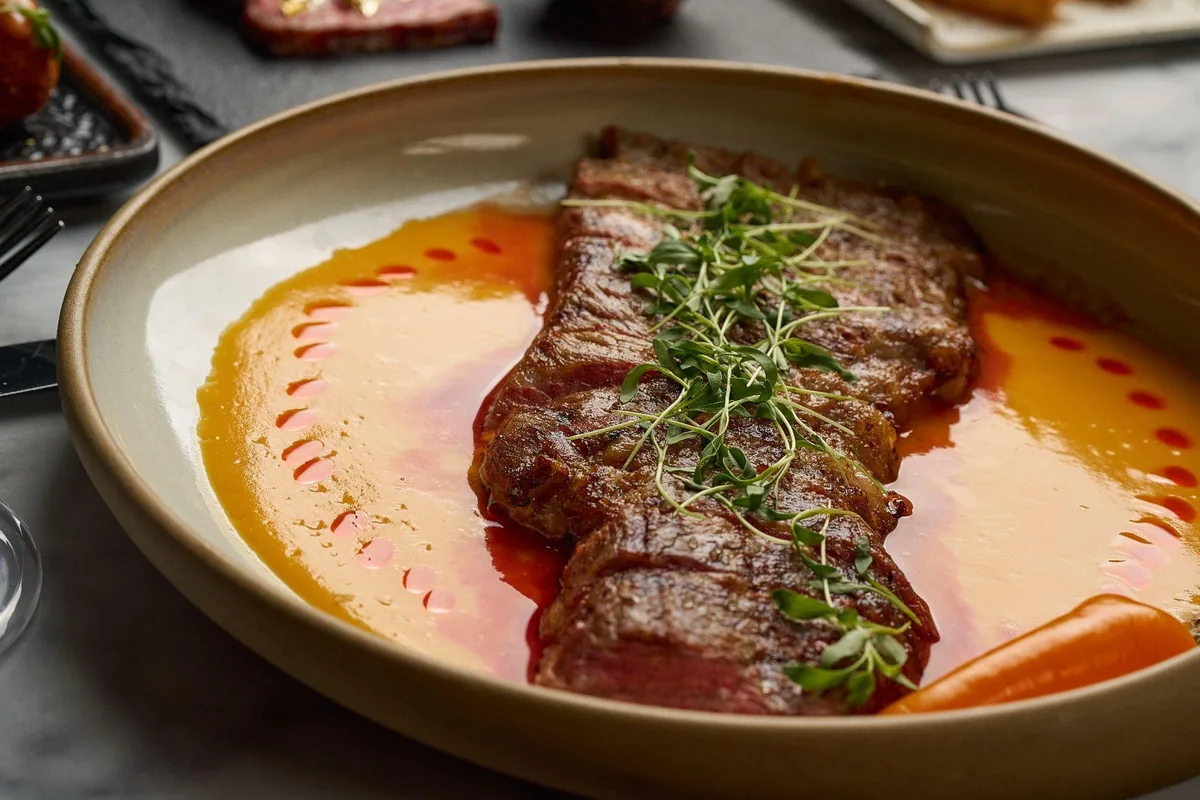 Steak with mango sauce at Lo D'Alex Miami