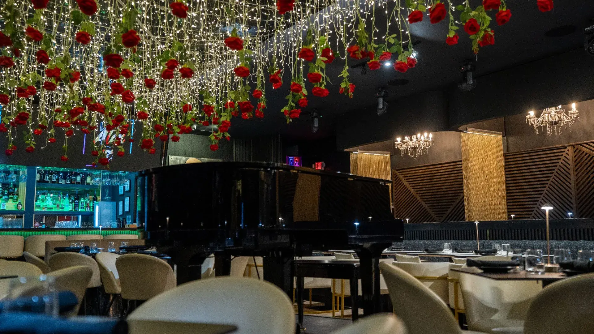 Lo D'Alex Miami event venue with red roses ceiling on Calle 8